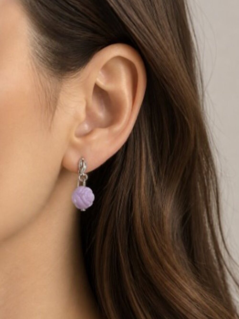 Vintage Lavender Rose Dangle Drop Clip-On Earrings - Picture 3 of 8